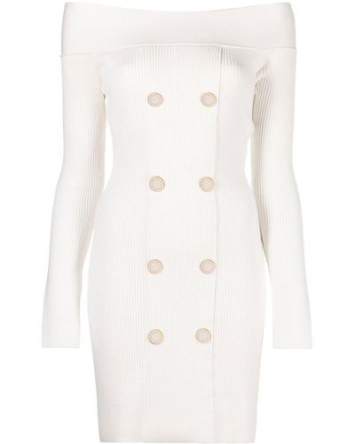 Elisabetta Franchi Off-shoulder Knitted Blazer Dress - White