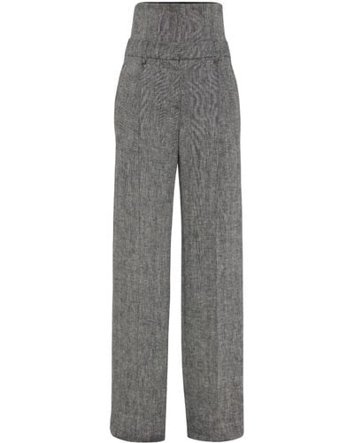 Brunello Cucinelli Herringbone High-waist Trousers - Grey