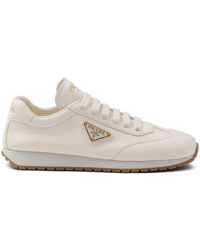 Prada Triangle-logo Leather Sneakers - White
