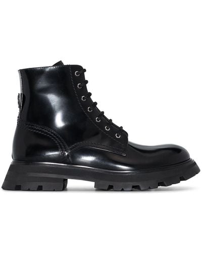Alexander McQueen Leren Combat Boots - Zwart