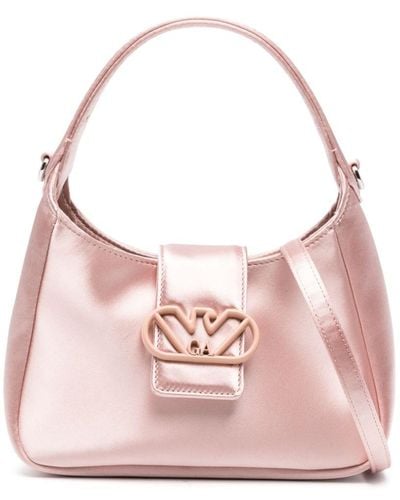 Emporio Armani Handtasche aus Satin mit Logo-Schild - Pink