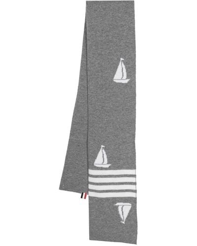 Thom Browne Sail-motif Merino Wool Scarf - Gray
