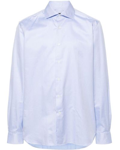 Corneliani Herringbone-jacquard cotton shirt - Azul