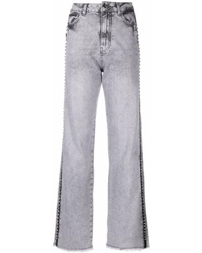 Philipp Plein Crystal-embellished Wide Jeans - Gray