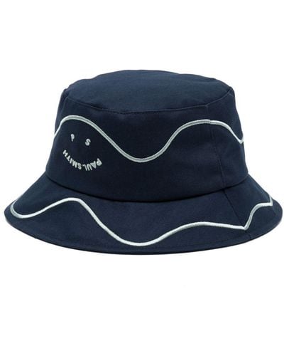 PS by Paul Smith Smiley Face-embroidered Bucket Hat - Blue