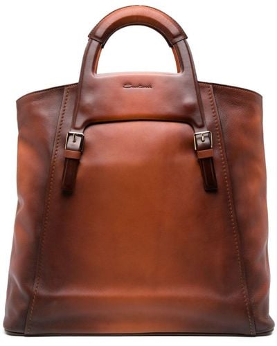 Santoni Flat-handles Leather Handbag - Brown