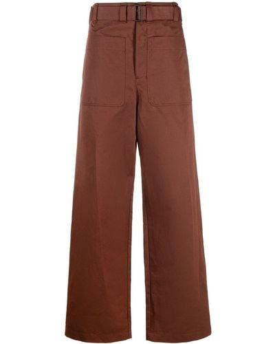 Lemaire Pantalones anchos de talle alto - Marrón