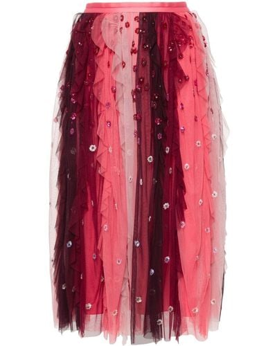 Needle & Thread Sequin-embellished Tulle Midi Skirt - Red
