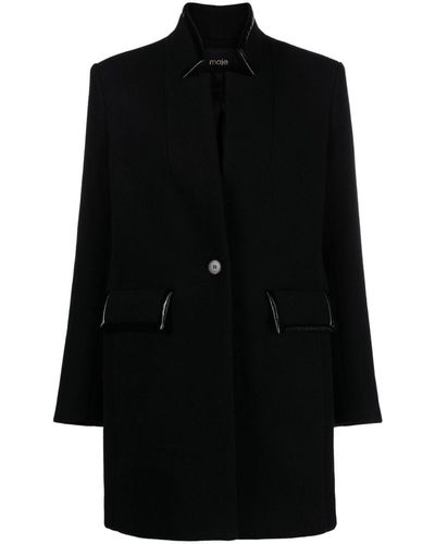 Maje Single-breasted Wool-blend Coat - Black