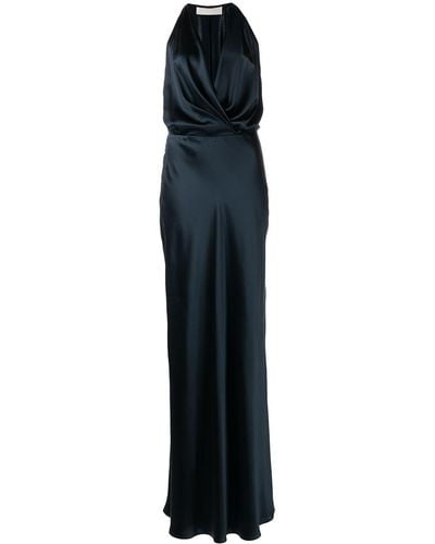 Michelle Mason Draped-detail Halterneck Gown - Blue