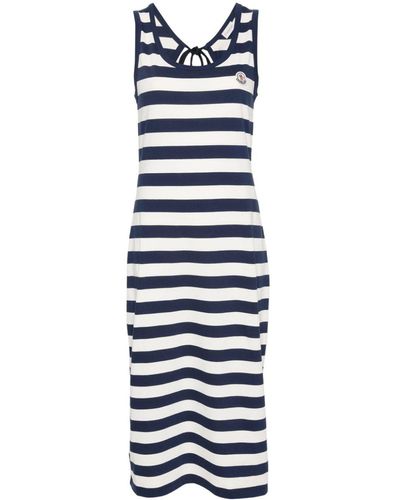 Moncler Logo-appliqué Striped Midi Dress - Blue