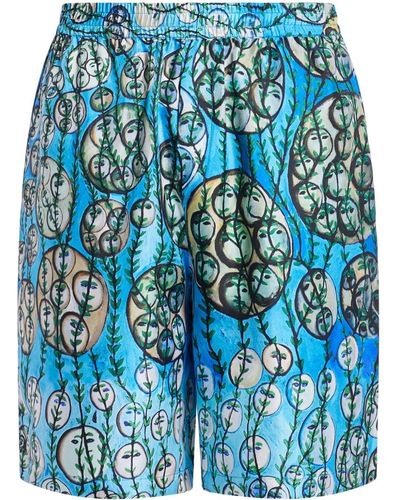 Qasimi Zijden Shorts Met Print - Blauw