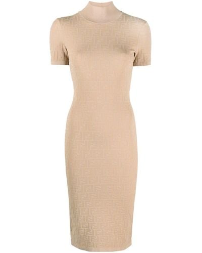 Fendi Ff Jacquard Fitted Dress Clothing - Natural