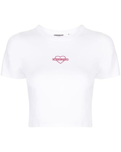 Chocoolate T-shirt crop con stampa - Bianco