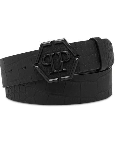Philipp Plein Cinturón con hebilla del logo - Negro