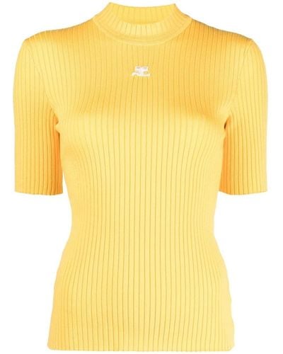 Courreges Logo Print Ribbed Knit Top - Yellow