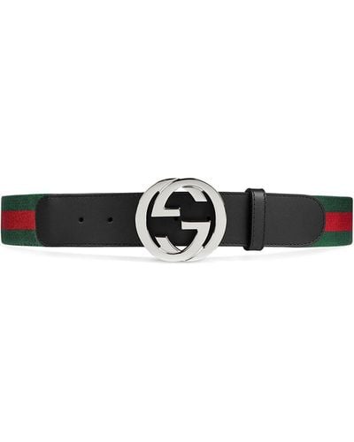 Gucci Interlocking G Web & Leather Belt - Multicolour