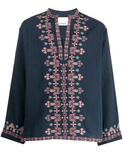 Isabel Marant Cikariah embroidered cotton blouse - Blu