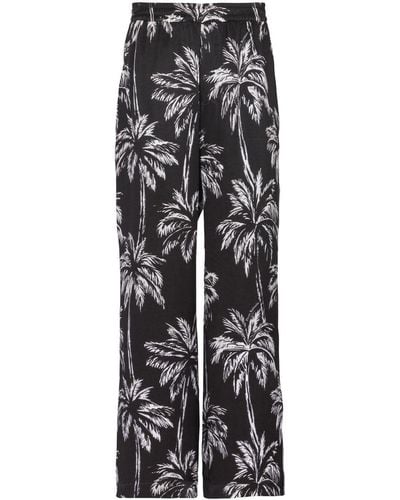 Balmain Palm Tree-print Satin Trousers - Black