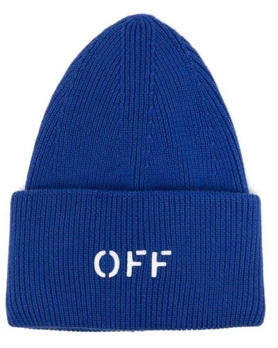 Off-White c/o Virgil Abloh Gerippte Mütze mit Logo - Blau