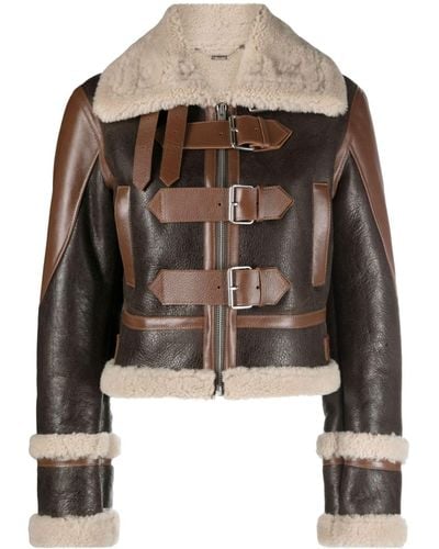Blumarine Giacca Shearling-trim Leather Jacket - Brown