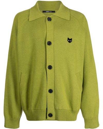 ZZERO BY SONGZIO Collared Panther Logo-patch Cardigan - Green