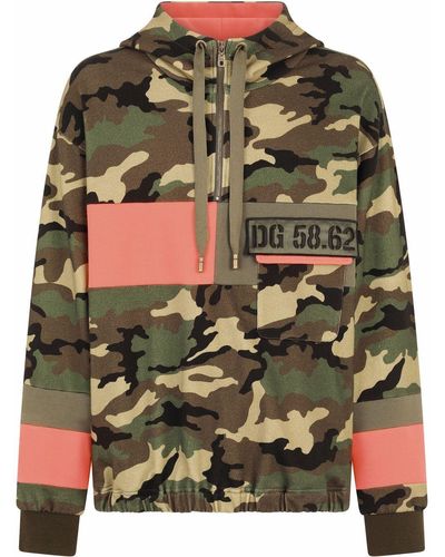 Dolce & Gabbana Camouflage-print Panelled Hoodie - Green