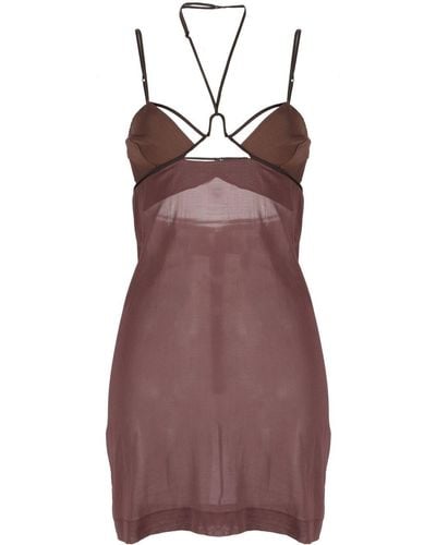 Nensi Dojaka Strap-detailing Semi-sheer Minidress - Purple
