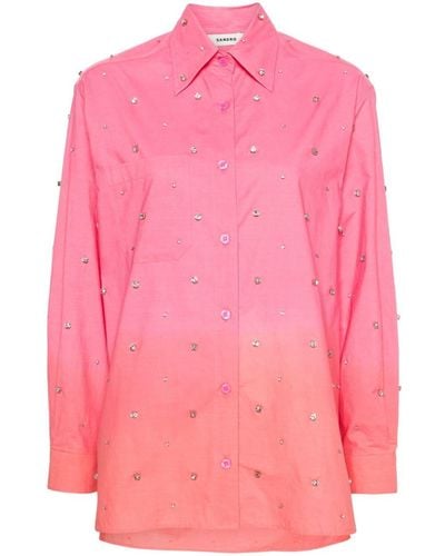 Sandro Rhinestone-embellished Tie-dye Cotton Shirt - Pink