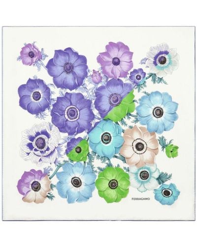 Ferragamo Floral-print silk scarf - Azul