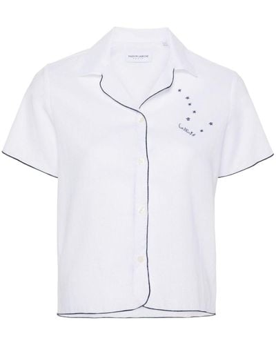 Maison Labiche Contrast Slogan-embroidered Shirt - White