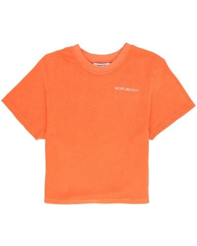 Sporty & Rich Logo-embroidered Cotton T-shirt - Orange