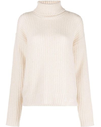 Gucci Logo-embroidered Knitted Roll-neck Sweater - White