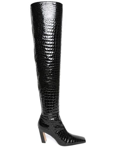 Khaite Marfa Croc-effect Leather Over-the-knee Boots - Black