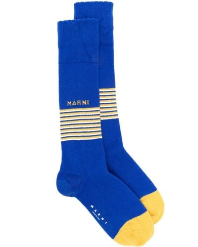 Marni Logo-jacquard Striped Socks - Blue