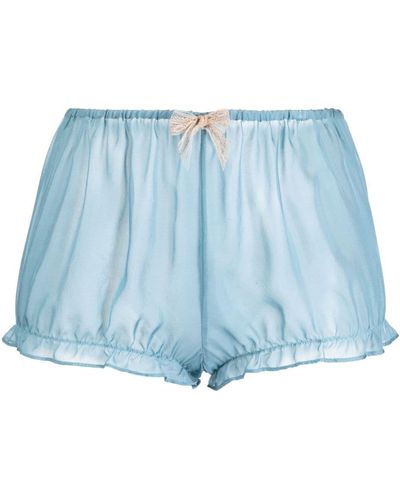 Kiki de Montparnasse Tiered Silk Tap Shorts - Blue