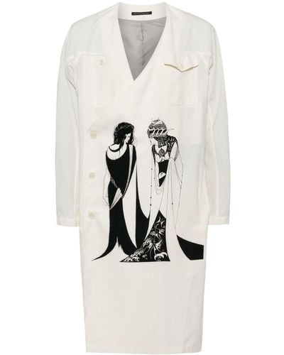 Yohji Yamamoto Double breasted cotton coat - Blanc
