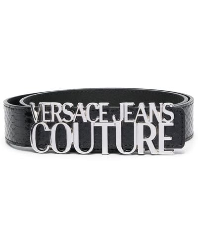 Versace ロゴバックル レザーベルト - ブラック