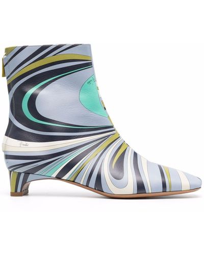 Emilio Pucci Abstract-print 35mm Ankle Boots - Blue
