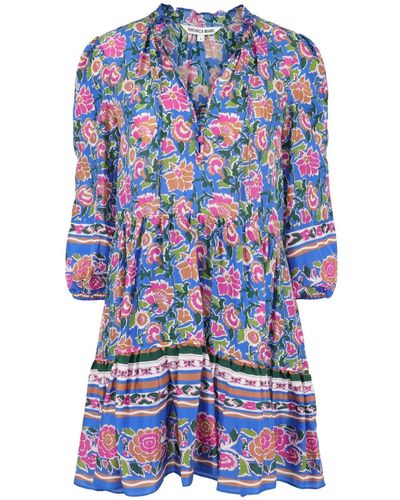 Veronica Beard Hawken Floral-print Silk Dress - Blue