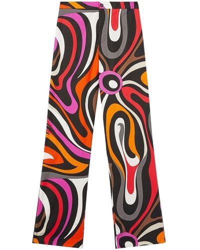 Emilio Pucci Wave-print Silk High-waist Pants - Red