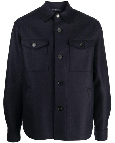 Harris Wharf London Button-down Wool Shirt Jacket - Blue