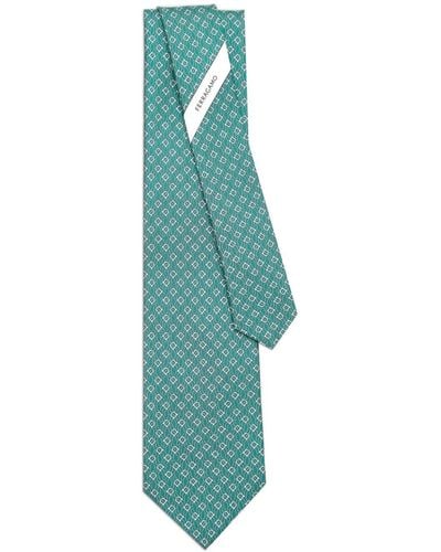 Ferragamo Cravate en soie à imprimé tetris - Vert