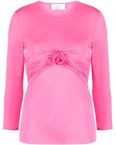 Blumarine Floral-appliqué Gathered T-shirt - Pink
