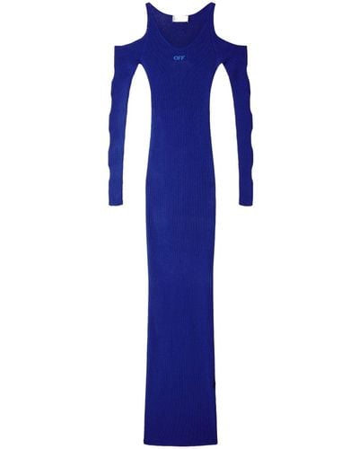 Off-White c/o Virgil Abloh Geripptes Kleid mit Cut-Outs - Blau