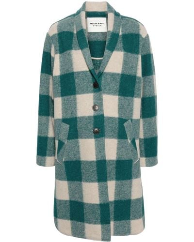 Isabel Marant Gabriel Checked Felted Coat - Green
