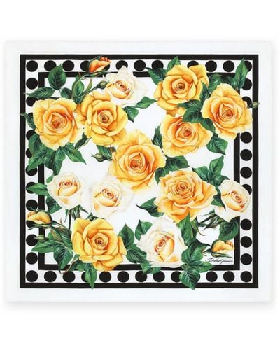 Dolce & Gabbana Écharpe à roses imprimées - Blanc