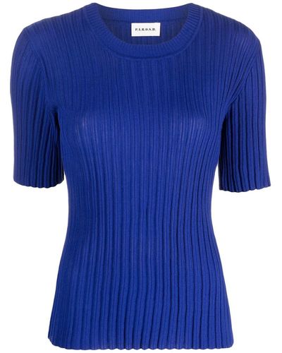 P.A.R.O.S.H. Ribbed-knit Short Sleeve Top - Blue