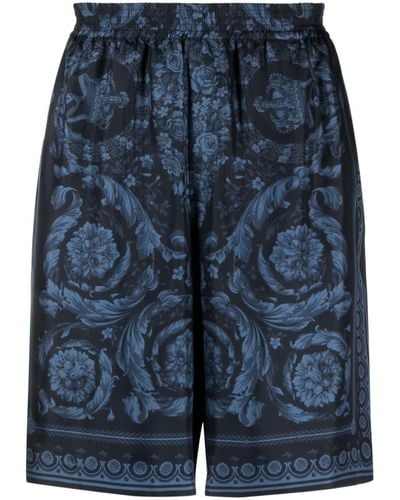 Versace Barocco-print Silk Shorts - Blue