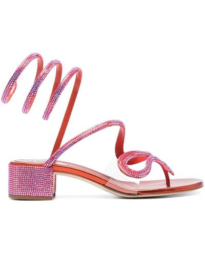 Rene Caovilla Rhinestone-embellished Mid-heel Sandals - Pink